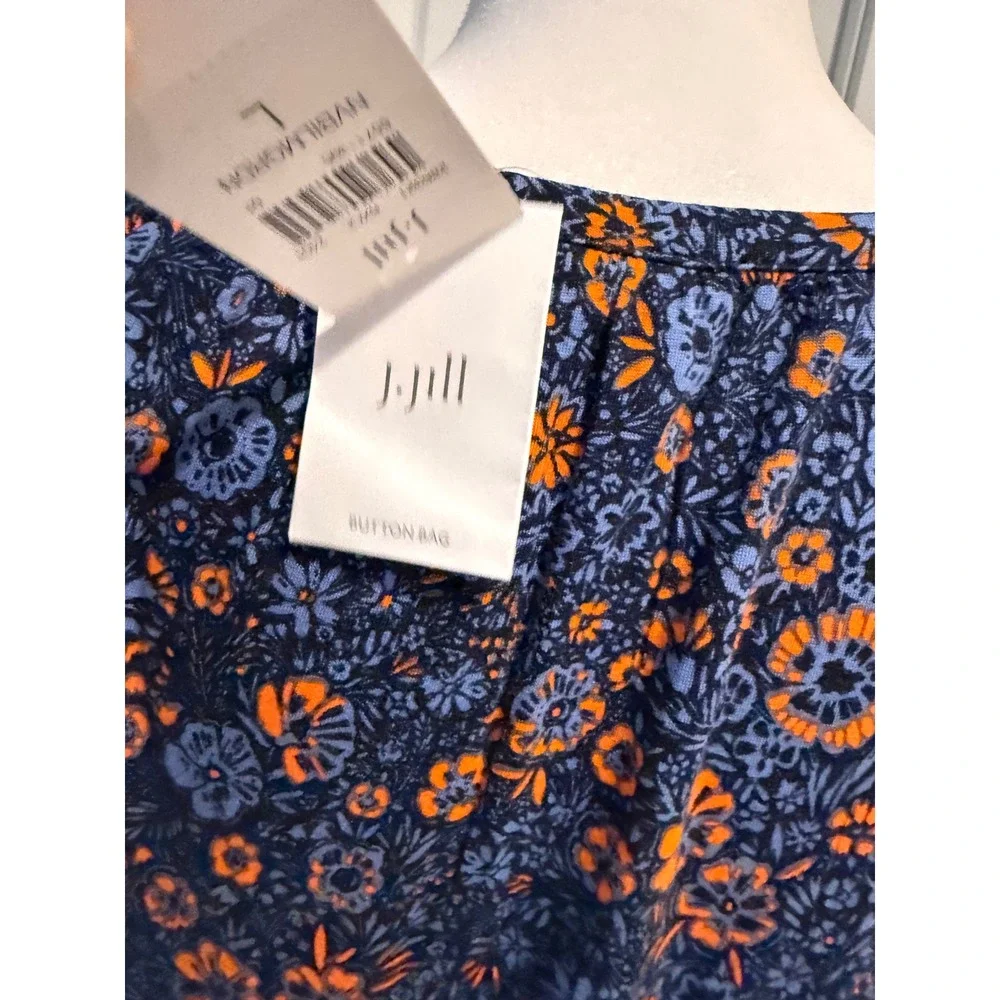 J Jill Large Navy Floral Tunic Top Embroidered Split Neck Cotton Modal NWT new - Picture 6 of 13